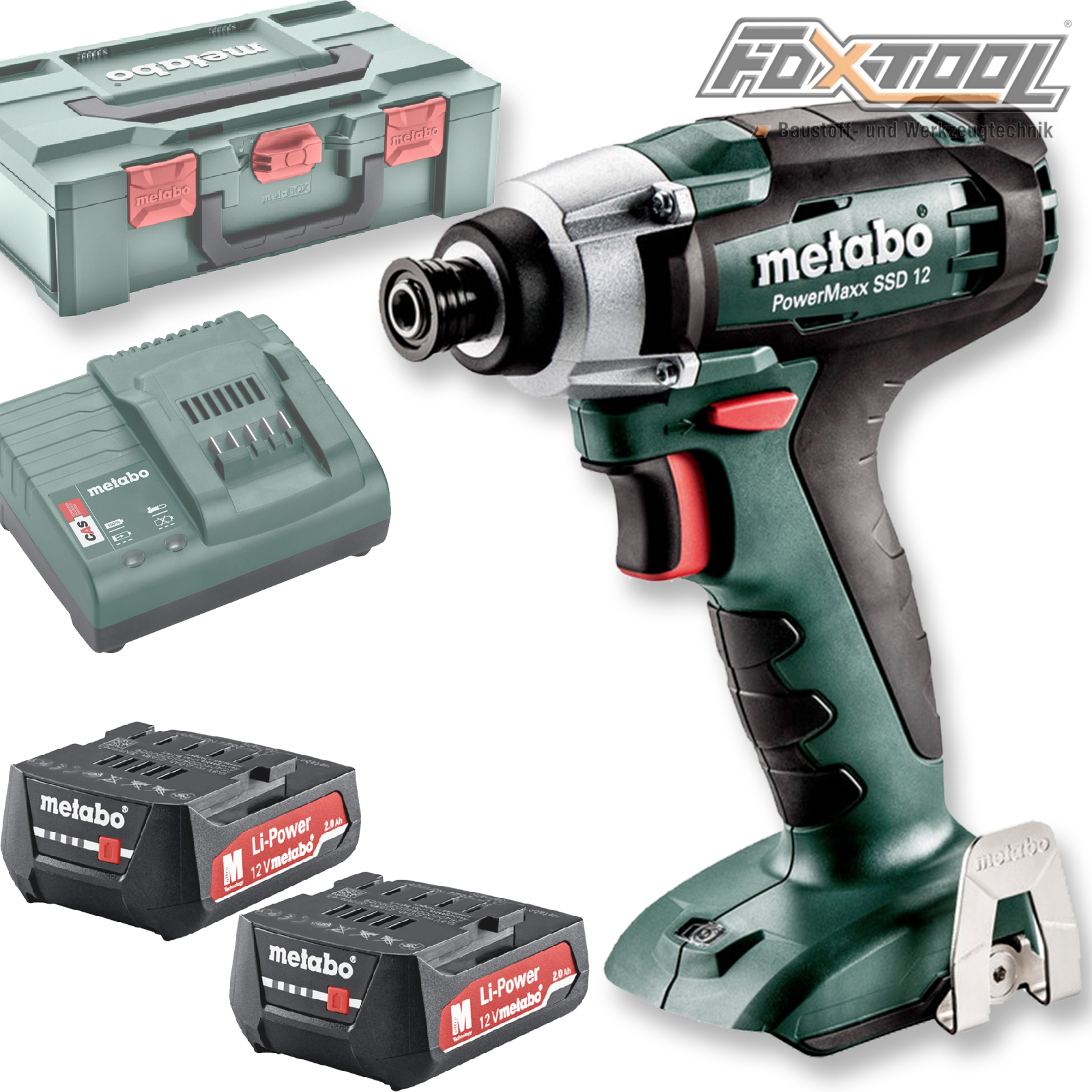 Lader in metaBOX Metabo Akku-Schlagschrauber PowerMaxx SSD 12 BL 2x 2,0Ah Akku 